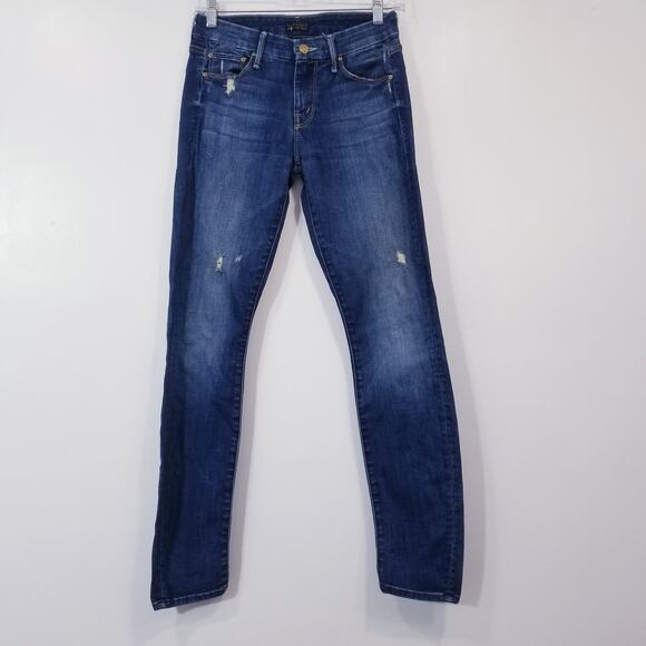 MOTHER Jeans The Looker in Rough it Up Blue Denim Distressed Skinny - Picture 1 of 16